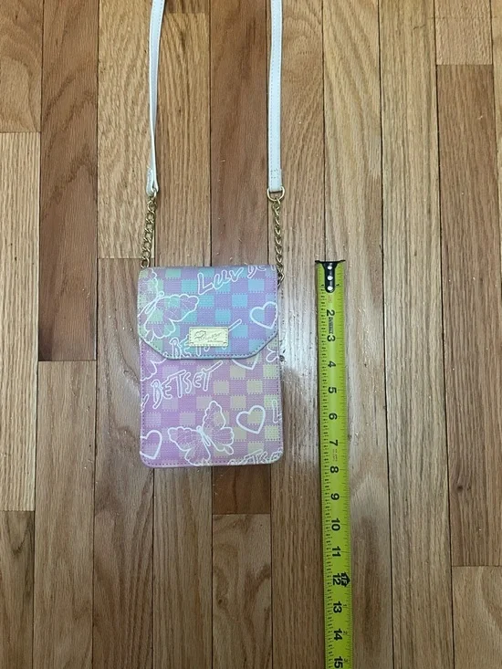 NWOT Betsey Johnson Pastel Pink Lavender Checker Butterfly Crossbody Pouch - Picture 5 of 9